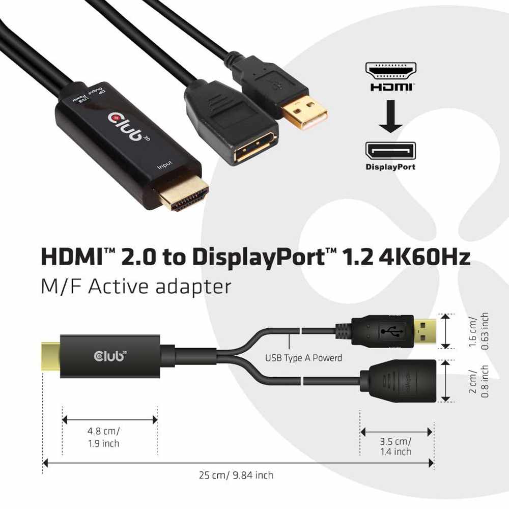 CAC1331 HDMI 2.0 TO DisplayPort 1.2 4K60HZ HDR M/F Active Adapter Black