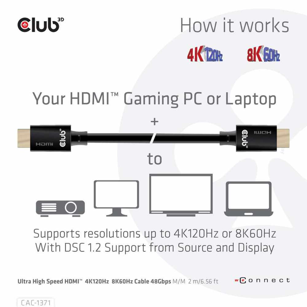 CAC1371 HDMI 2.1 Male to HDMI 2.1 Male Ultra High Speed 4K120HZ 8K60HZ 1m/3.28ft CERTIFIED Black