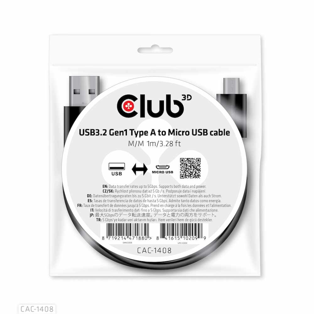 CAC1408 USB-A 3.2 to Micro USB Cable M/M 1m/3.28ft Black