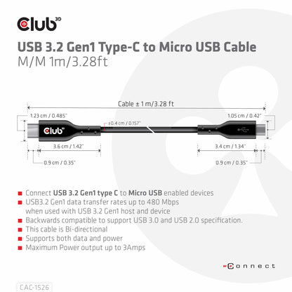 CAC1526 USB-C 3.2 Gen1 to Micro USB Cable M/M 1m/3.28ft Black