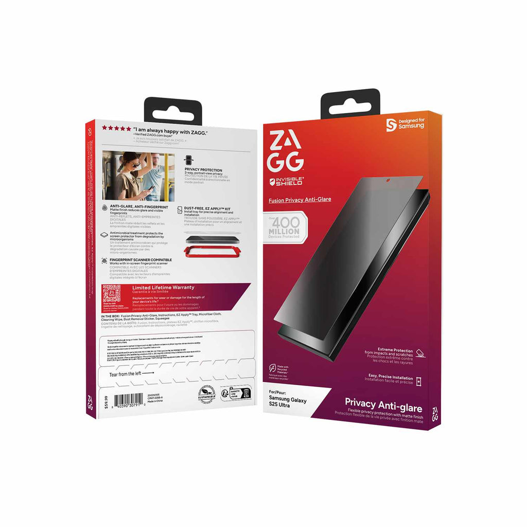ZAGG InvisibleShield Fusion Anti-Glare 2-Way Privacy Screen Protector for Samsung Galaxy S25 Ultra