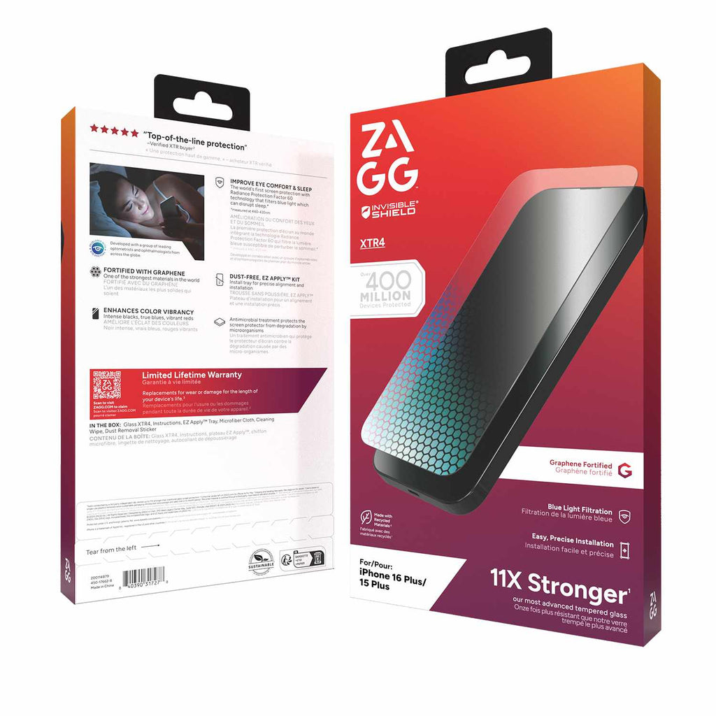 ZAGG InvisibleShield Glass XTR4 Blue Light Screen Protector for iPhone 16 Plus/15 Plus
