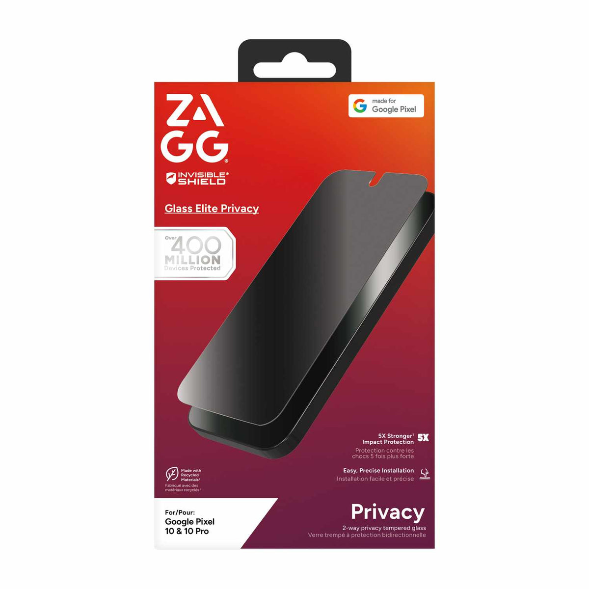 ZAGG InvisibleShield Glass Elite 2-Way Privacy Screen Protector for Google Pixel 10/10 Pro