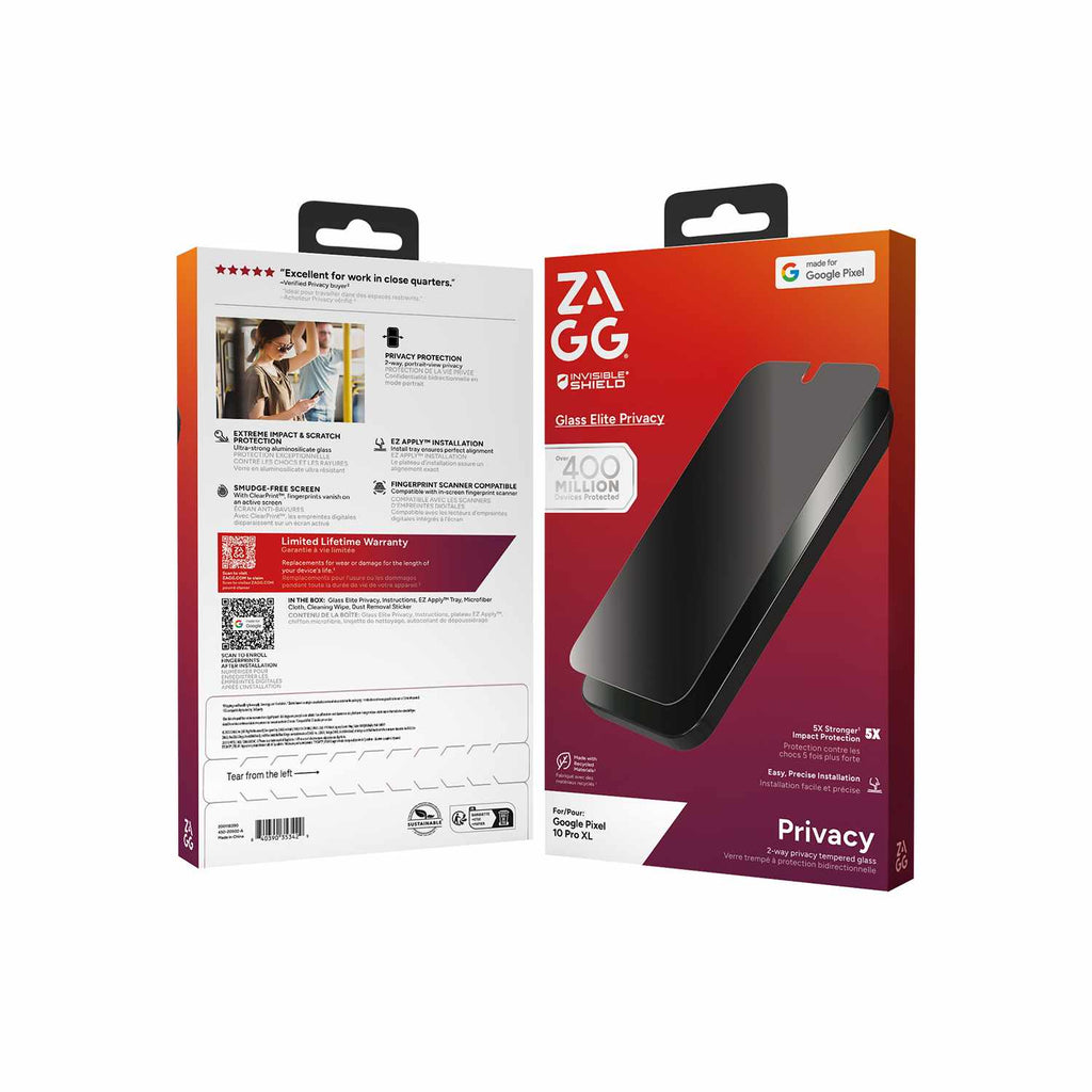 ZAGG InvisibleShield Glass Elite 2-Way Privacy Screen Protector for Google Pixel 10 Pro XL