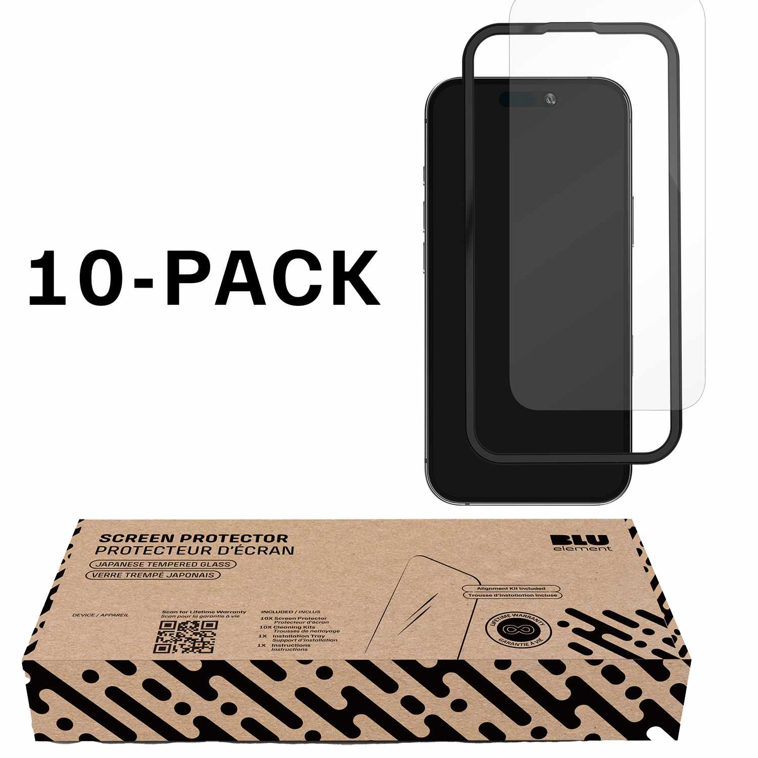 Blu Element Tempered Glass Screen Protector 10-Pack for iPhone 17/iPhone 16 Pro in Bulk Packaging