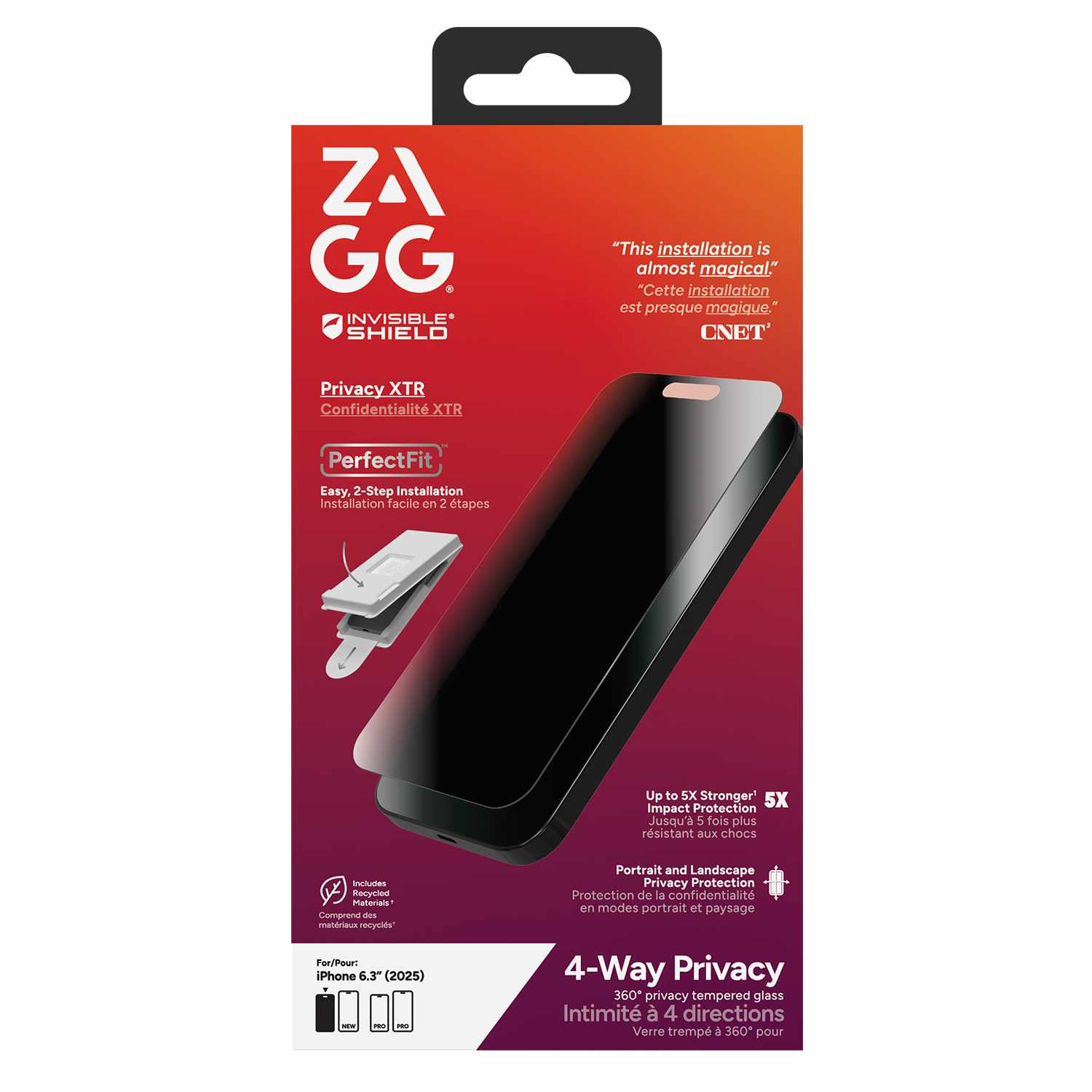 ZAGG InvisibleShield Glass XTR 4-Way Privacy Screen Protector for iPhone 17