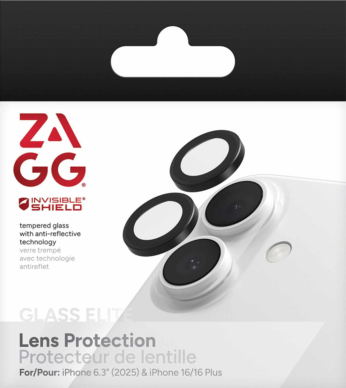 ZAGG InvisibleShield Glass Elite Anti-Reflective Lens Protector Black for iPhone 17/16/16 Plus