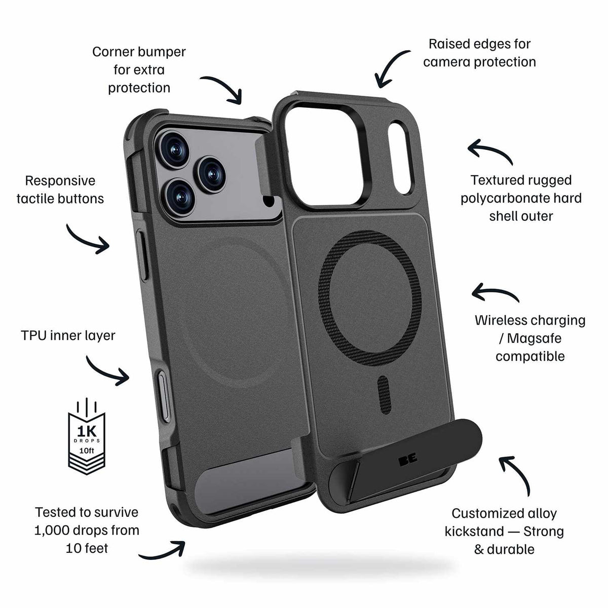 Blu Element Armour Ultra MagSafe w/Kickstand Case Black for iPhone 18 Pro Max/17 Pro Max