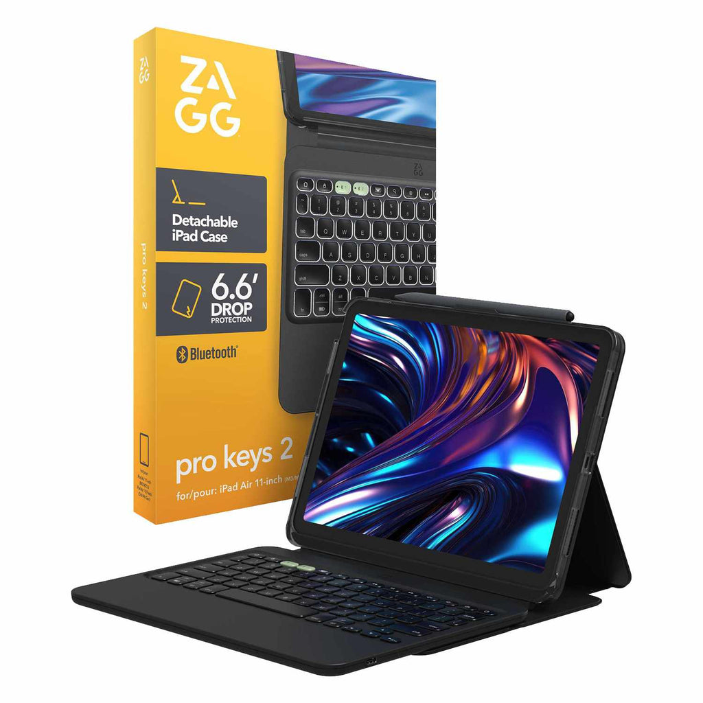 ZAGG Pro Keys 2 Folio Case w/Detachable Wireless Keyboard Black for iPad Air 11 6th Gen/iPad Air 5th/iPad Air 4th Gen