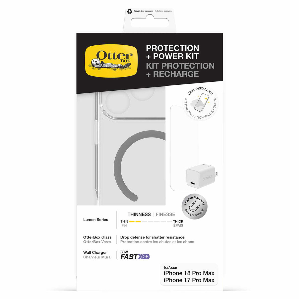 OtterBox Protection+Power Kit (Lumen Clear Case w/Glass + Wall Charger 30W) for iPhone 18 Pro Max/17 Pro Max