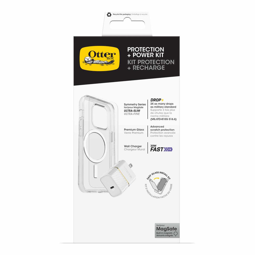 OtterBox Protection+Power Kit (Symmetry Clear MagSafe w/Glass + Wall Charger 30W White) for iPhone 16 Pro