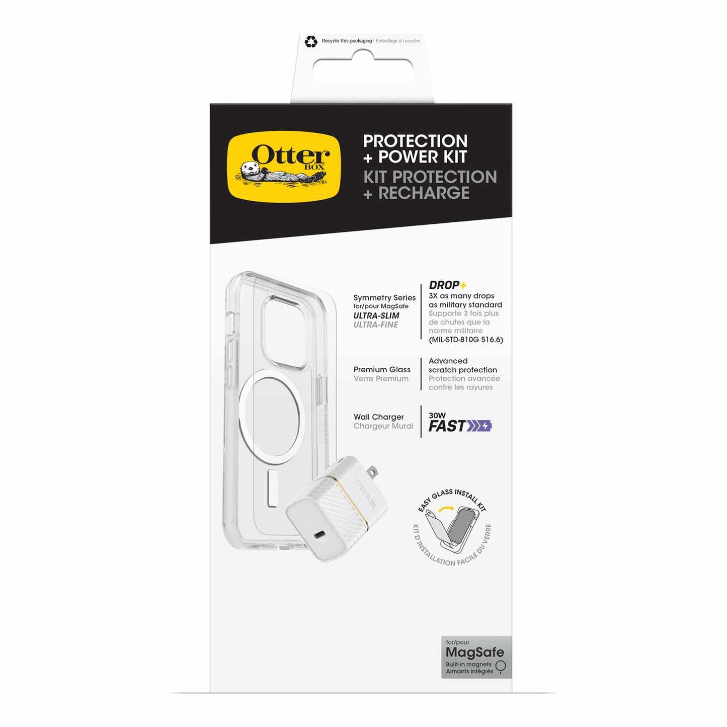 7881431 Protection+Power Kit (Symmetry Clear MagSafe w/Glass + Wall Charger 30W White) iPhone 16 Pro Clear