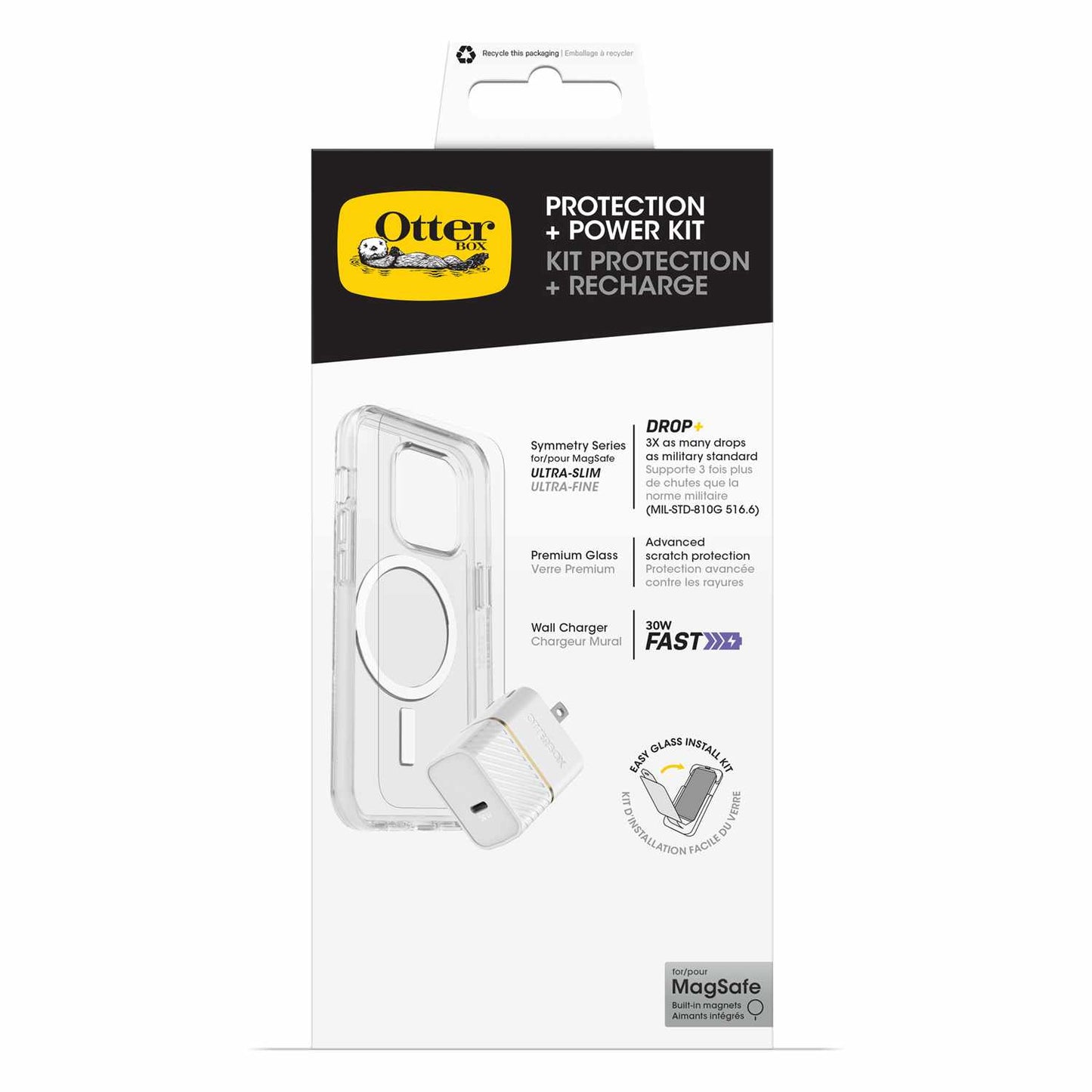 7881434 Protection+Power Kit (Symmetry Clear MagSafe w/Glass + Wall Charger 30W White) iPhone 16 Pro Max Clear