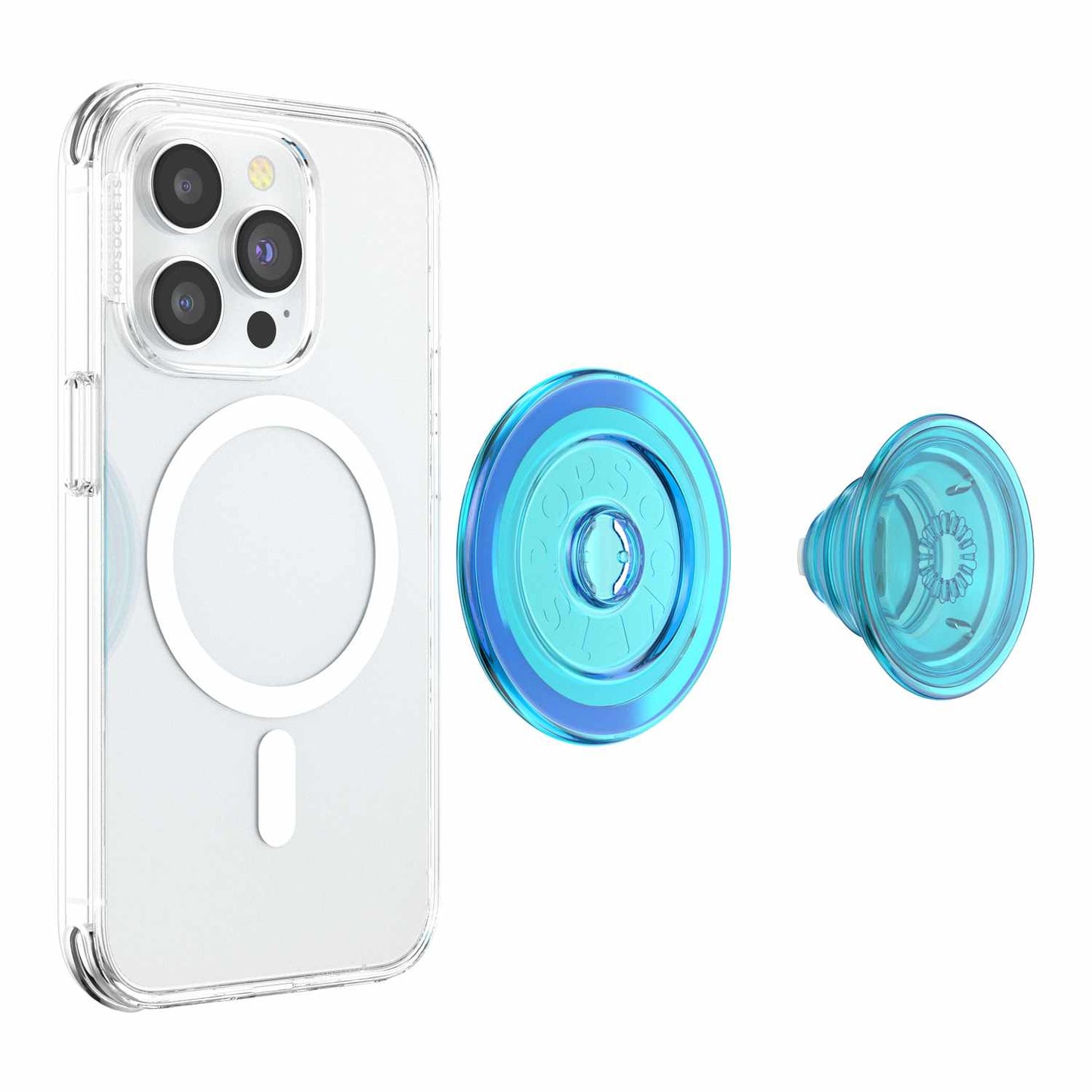 806877 PopGrip For MagSafe Round with Adapter Ring Translucent Electric Blue