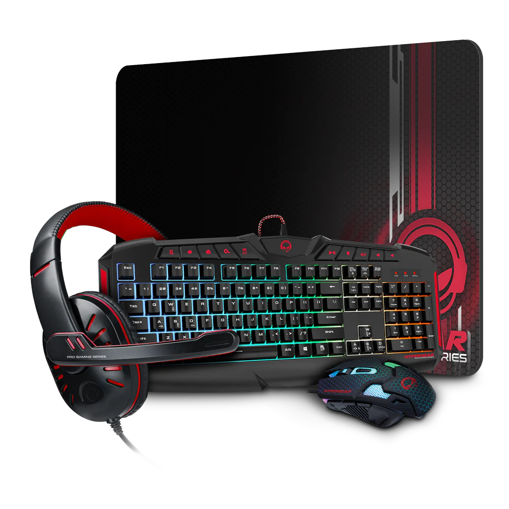 HYPERGEAR RED DRAGON GAMING KIT 4-IN-1 VALUE BUNDLE INCLUDES RGB KEYBOARD 2400DPI GAMING MOUSE GAMING HEADPHONE WITH NOISE CANCELLING MIC LARGE GAMING MOUSE PAD - GekkoTech