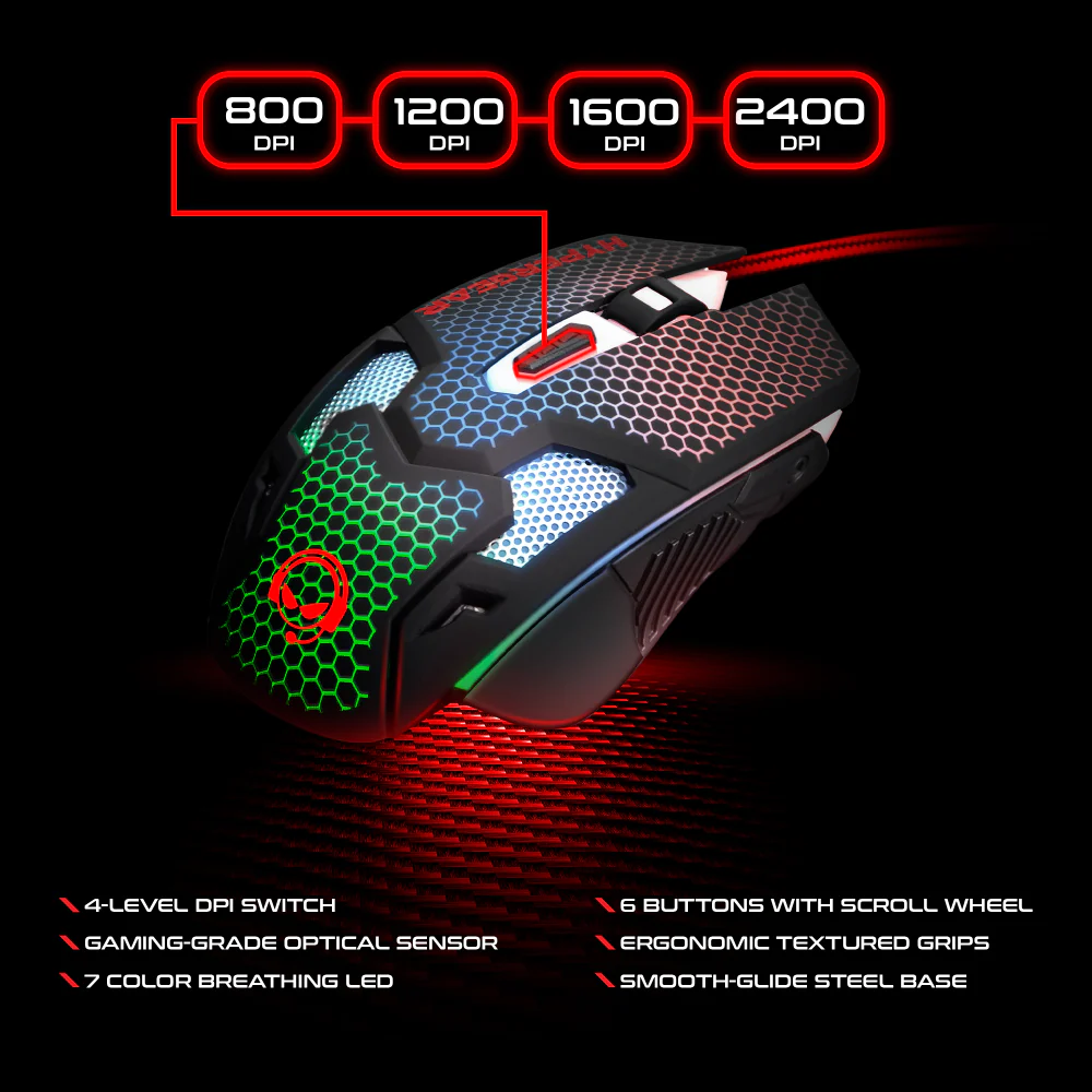 HYPERGEAR RED DRAGON GAMING KIT 4-IN-1 VALUE BUNDLE INCLUDES RGB KEYBOARD 2400DPI GAMING MOUSE GAMING HEADPHONE WITH NOISE CANCELLING MIC LARGE GAMING MOUSE PAD - GekkoTech