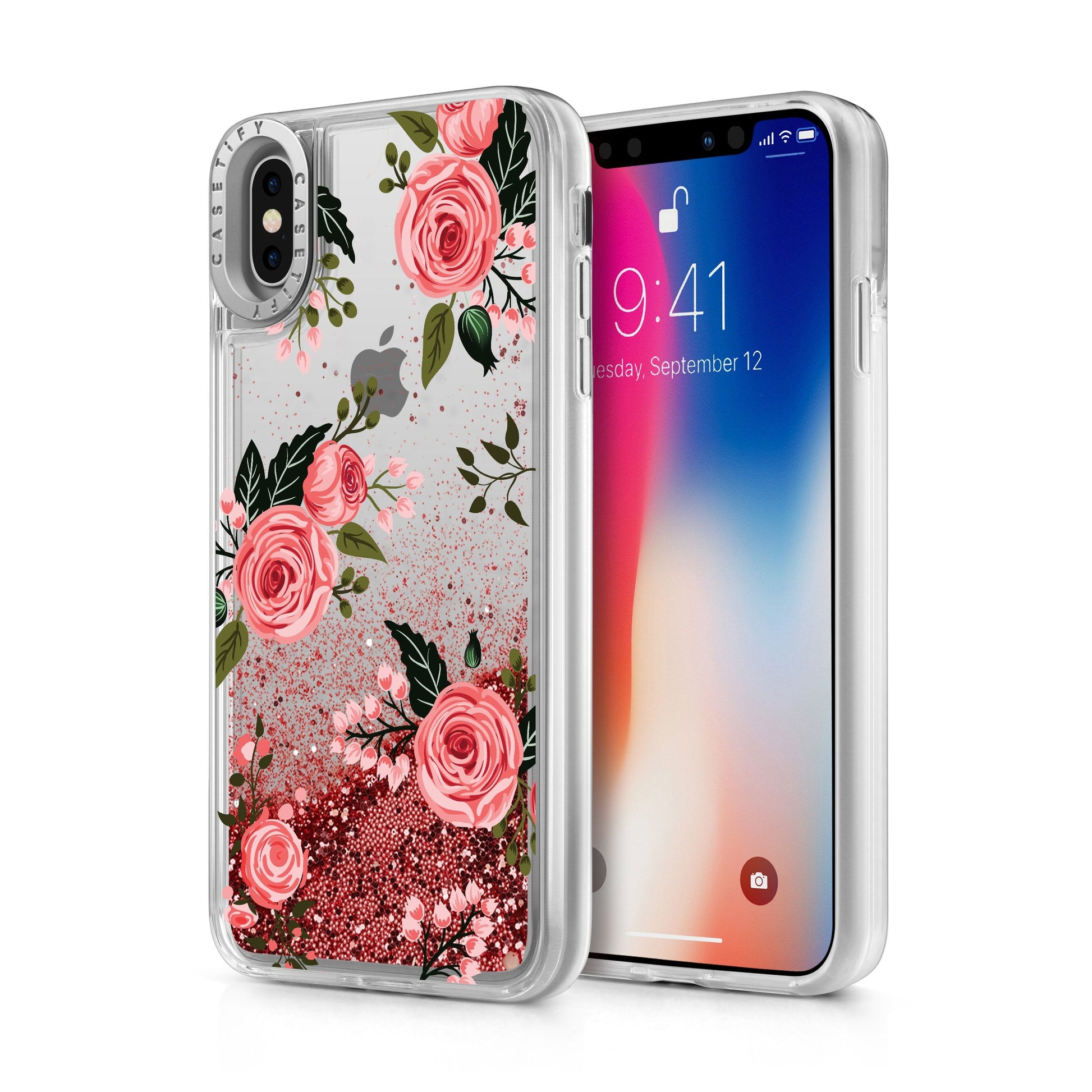 Casetify - Glitter Case Pink Roses (Pink) for iPhone Xs/X - GekkoTech